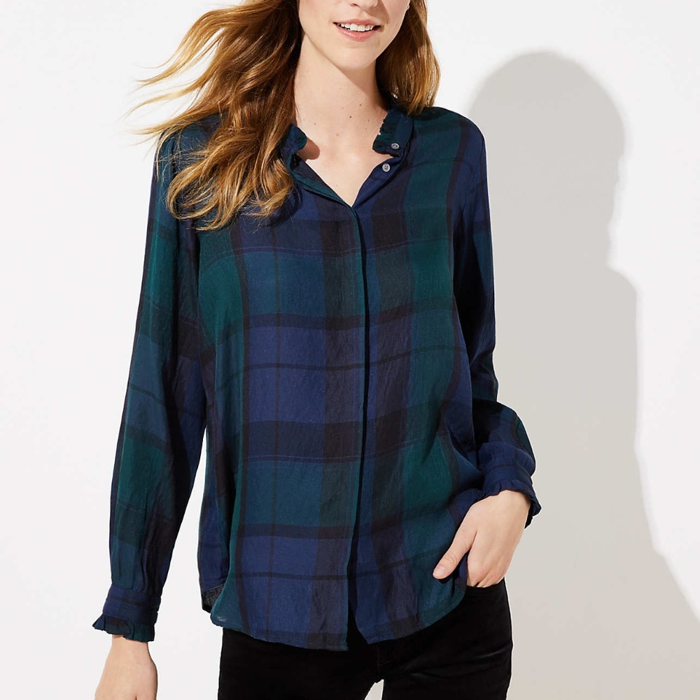 [NWT] Loft Plaid Utility Blouse (Size: XXSP)